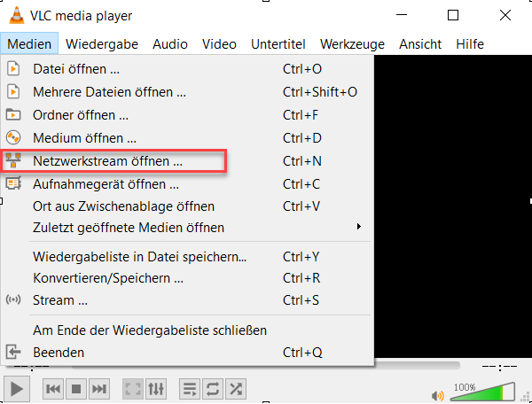 gehen zu Netzwerkstream von VLC