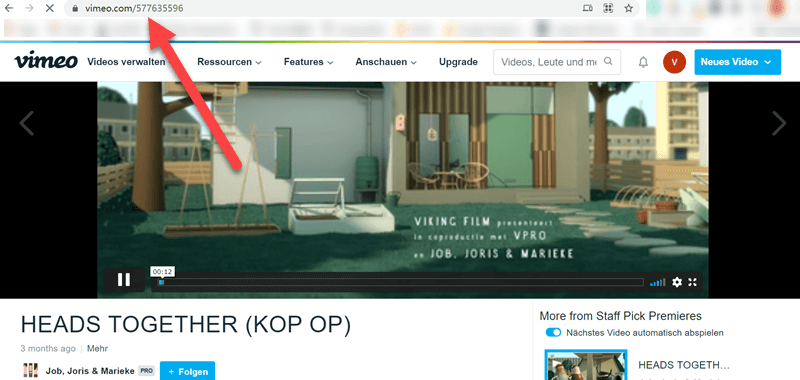 Vimeo URL kopieren