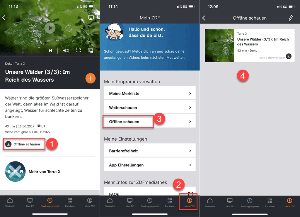 Sendungen in der ZDF-Anwendung herunterladen