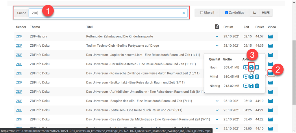 ZDF Video suchen und speichern