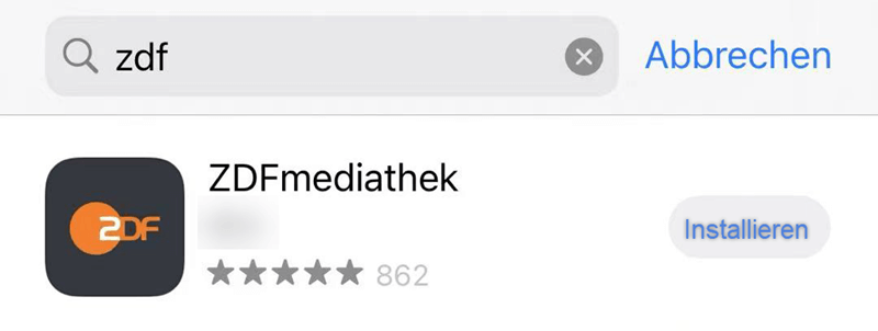 ZDFmediathek in Apple APP Store