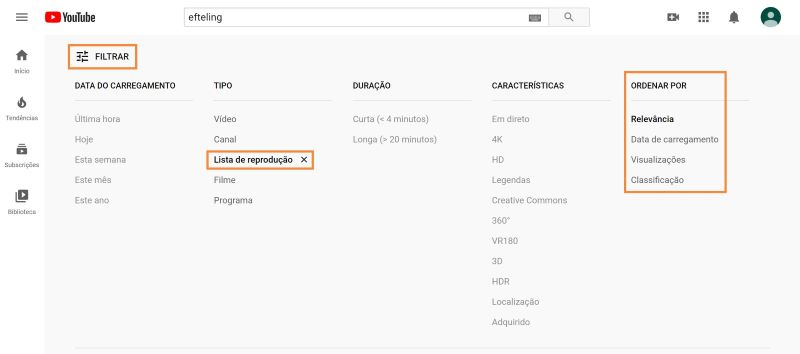 Filtrar playlist do YouTube