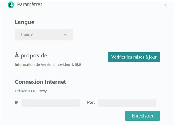 Fenêtre des paramètres