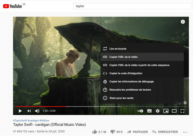 Copier le lien de YouTube