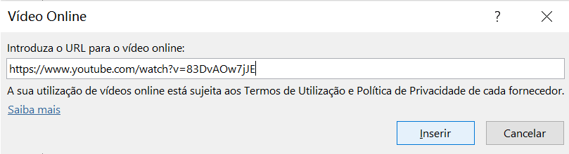 colar url de video online no ppt