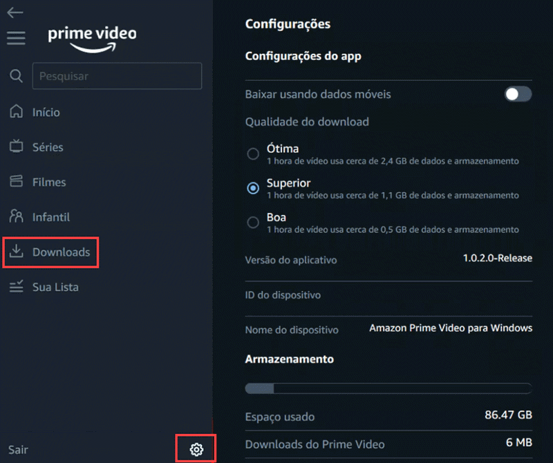 configuracao de download de prime