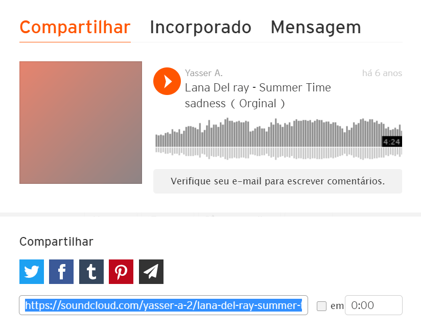 Copiar o link do música do SoundCloud