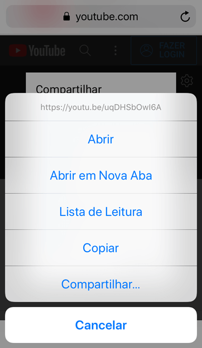 copiar url do vídeo