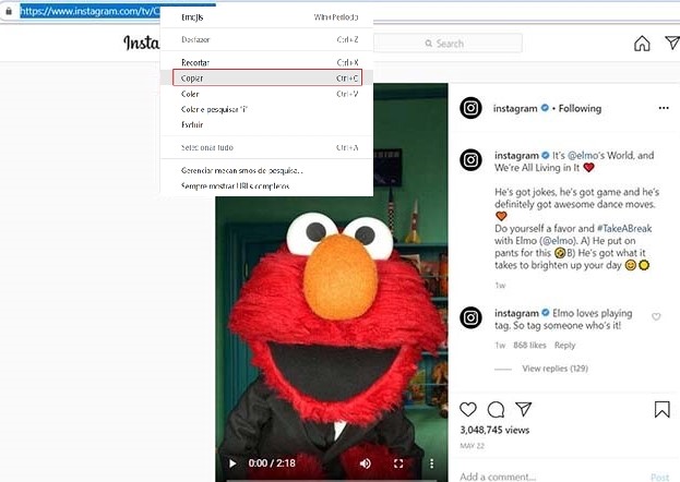 Copiar URL de Instagram video 