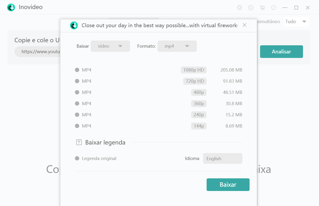 seleciona formato de vídeos baixados por Inovideo