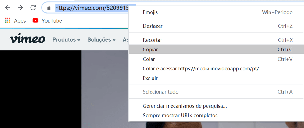 Copiar link do vídeo Viemo