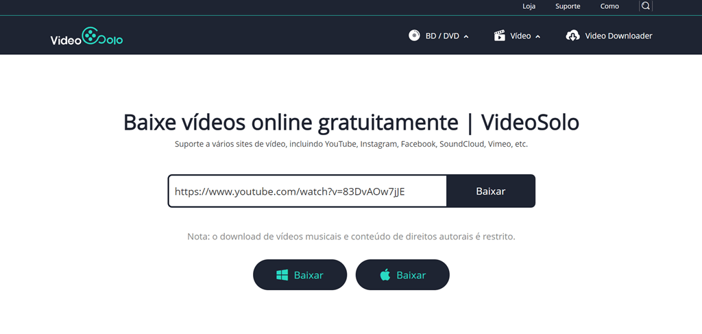 VideoSolo online vídeo downloader no pc