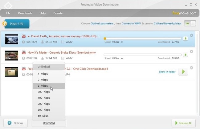 Freemake Video Downloader velocidade limitado