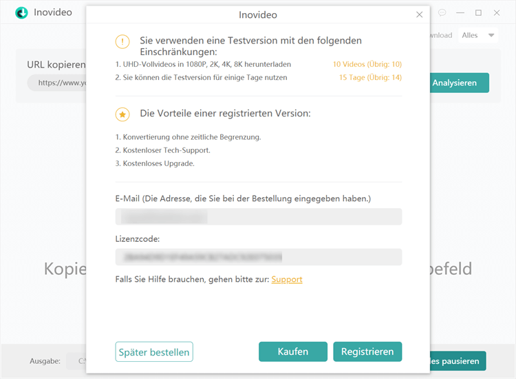 Inovideo registrieren