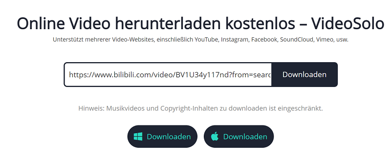 VideoSolo Online Downloader Bilibili downloaden