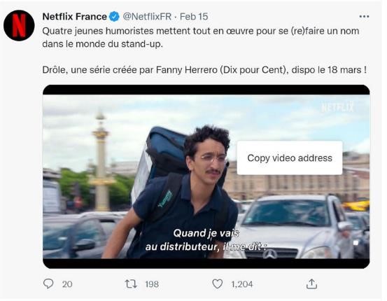 twitter copie vidéo address