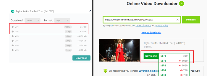 Inovideo Download Quality VS SaveFromNet