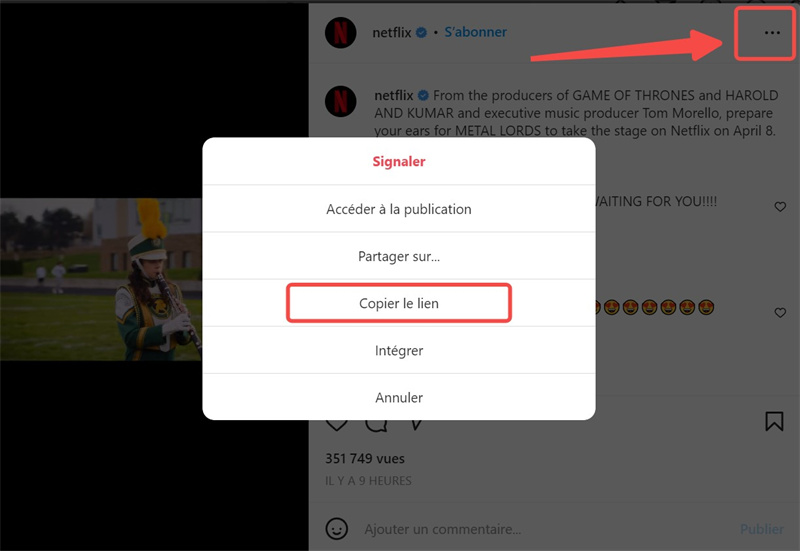 instagram copie video url