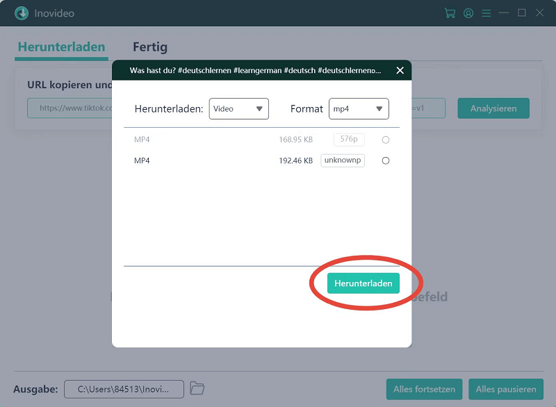 Ausgabeformat auswählen