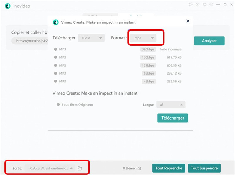 choisir le format mp3 inovideo