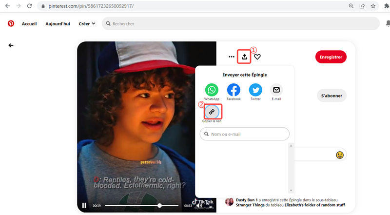 copier le lien d'une vidéo pinterest