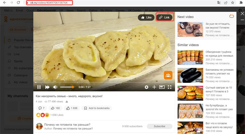 Copier le lien de video Ok.ru