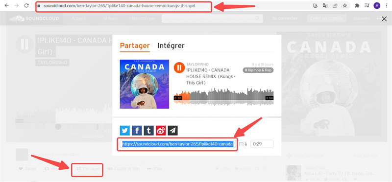 copier le lien sur SoundCloud