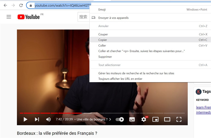 copier le lien YouTube