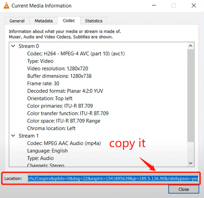 Copy Download Link from VLC