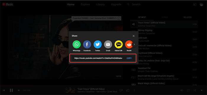 Copy YouTube Music URL