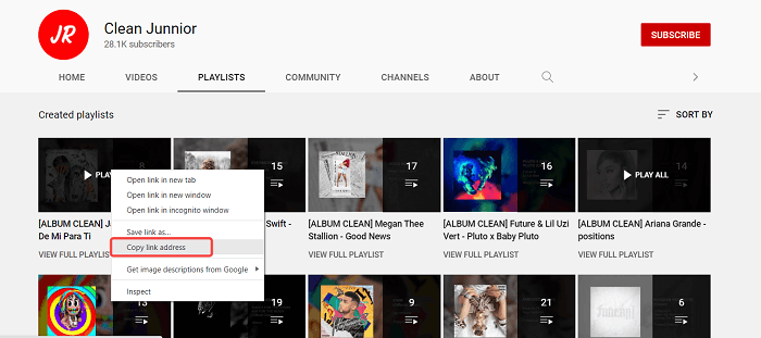 Copy YouTube Playlist Link from Channel