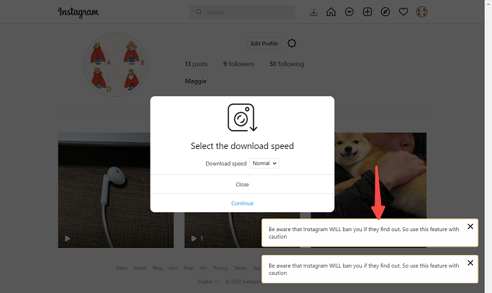 IG Downloader Warning