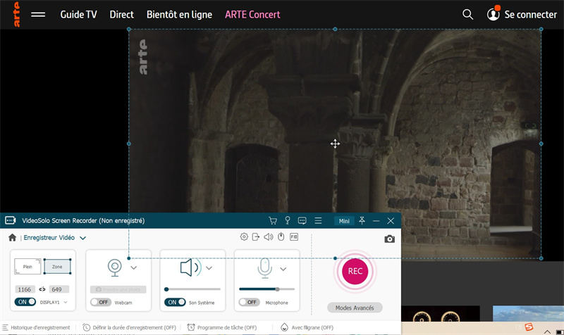 fixer la zone d'enregistrement des vidéos Arte