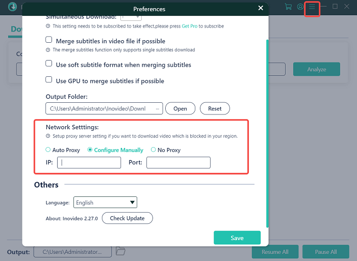 Setup Proxy Sever Setting in Inovideo