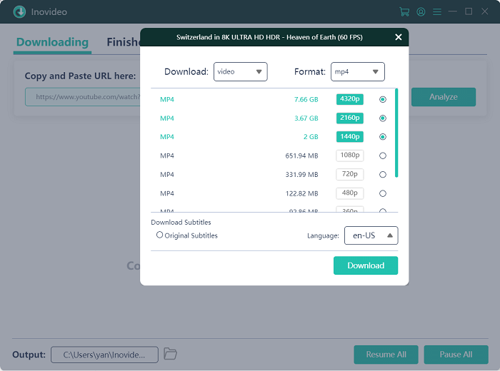 Choose Output on Inovideo