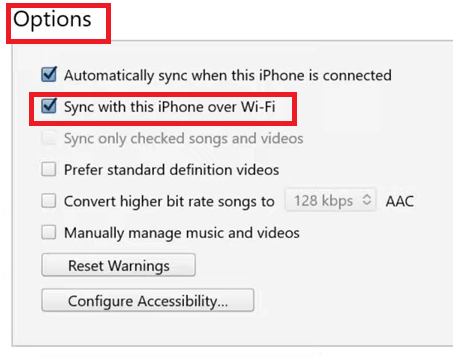 Sync with iPhone over Wi-Fi
 