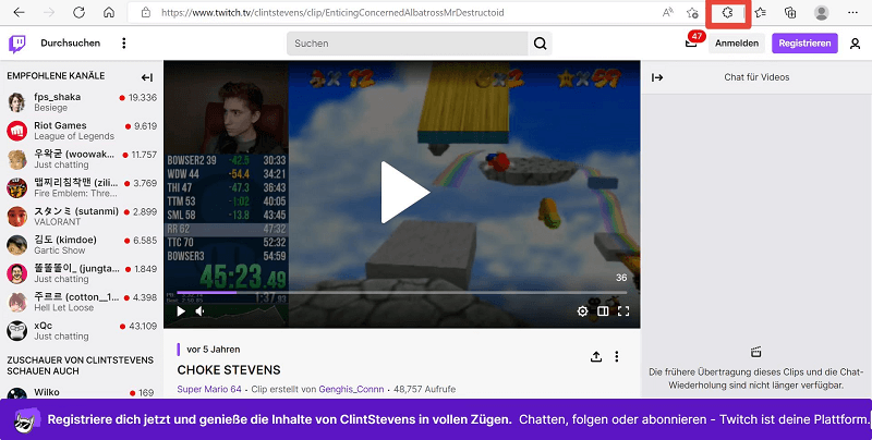 Twitch Clip auswählen Chrome Erweiterung