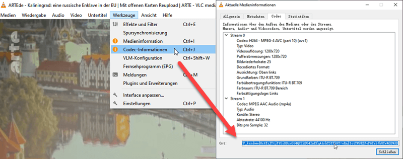 VLC Codec Information kopieren