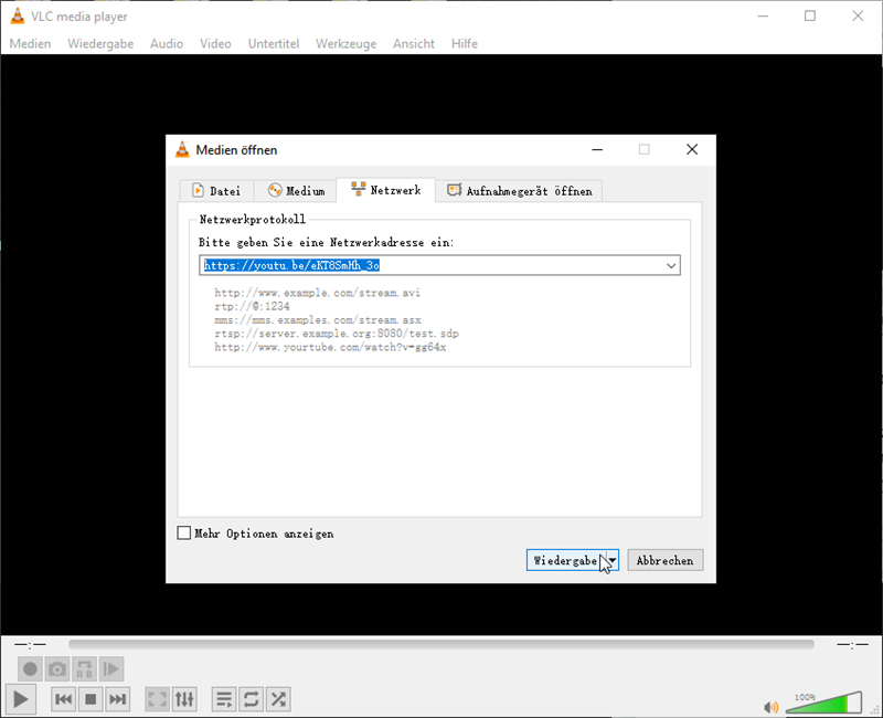 VLC Wiedergabe klicken